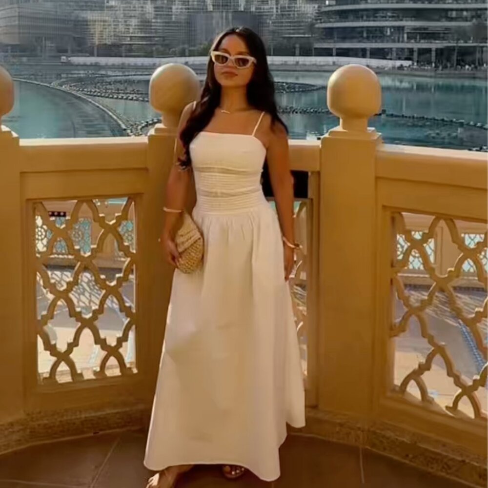 ZARA ZW WOMAN EMBROIDERED POPLIN DRESS SMALL S WHITE 0881/340/250 COTTON SS25